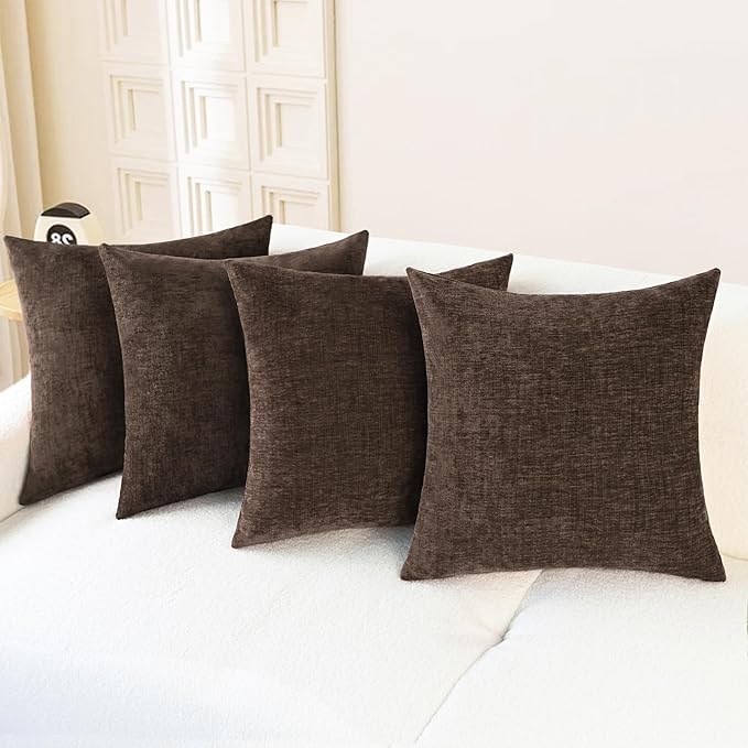 CaliTime Throw Pillow Covers Decorative 18 X 18 Inches Pack of 4 Cozy Chenille Cushion Cases for Couch Sofa Bed Living Room Home Coffee