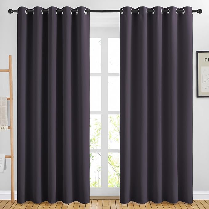 NICETOWN Blackout Large Window Curtains 84 inches Long - Grommet Room Darkening Sliding Door Thermal Curtains & Drapes Sound Block for Bedroom/Living Room (Greyish Purple, 2 Panels, W66 x L84)