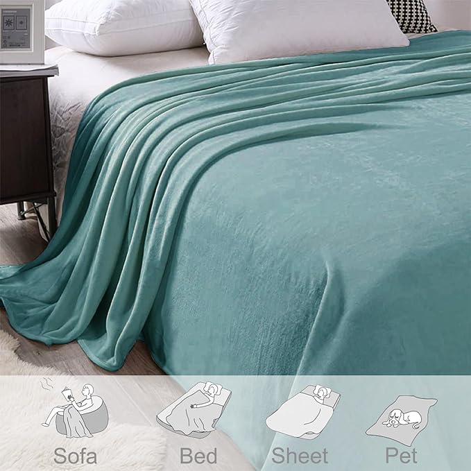 Exclusivo Mezcla Fleece Throw XL Blanket for Couch, Sofa, Super Soft and Warm Celadon Blankets, All Season, Cozy, Plush, Lightweight, 50x70 Inches
