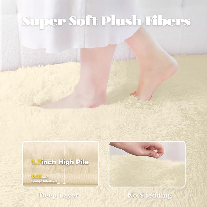 5x8 Area Rug for Living Room: Fluffy Shag Soft Washable Rugs Fuzzy Plush Indoor Carpet for Bedroom Nursery Playroom Dorm Kids Girls Boys Room (Cream White, 5'x8')