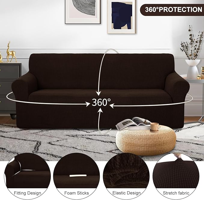 U-NICE HOME Stretch Couch Cover Sofa Cover Washable Sofa Slipcover Furniture Protector for 3 Cushion Couch Sofa Pet Friendly(Sofa, Chocolate)