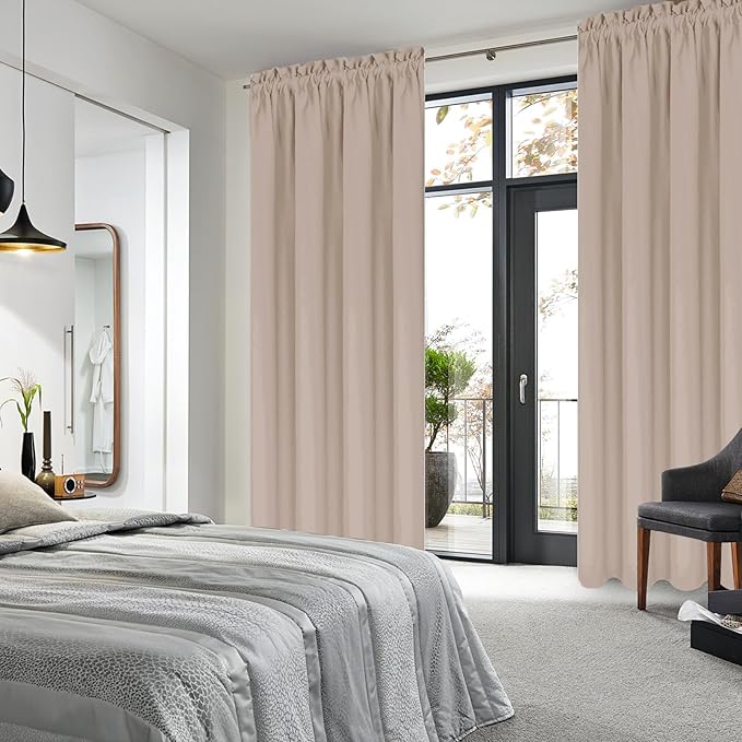 DWCN Blackout Curtains for Living Room Thermal Insulated, Energy Saving & Noise Reducing Bedroom Curtains, Camel, W 42x L 84 Inch, Set of 2 Rod Pocket Curtain Panels