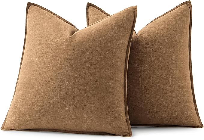 MIULEE Decorative Linen Pillow Covers 18x18 Inch Brown Boho Farmhouse Neutral Couch Throw Pillows for Bed Pack of 2 Accent Modern Pillowcase Sofa Livingroom Home Decor