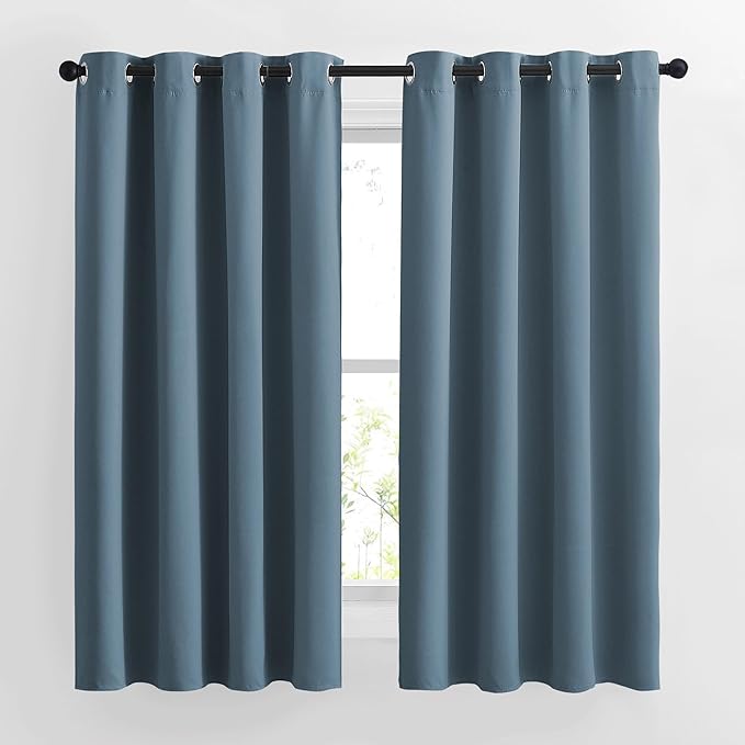NICETOWN Smoky Blue Curtains for Girls Room - Thermal Insulated Solid Grommet Room Darkening Panels/Drapes for Boy's Bedroom (Smoky Blue, 1 Pair, 52 by 63-Inch)