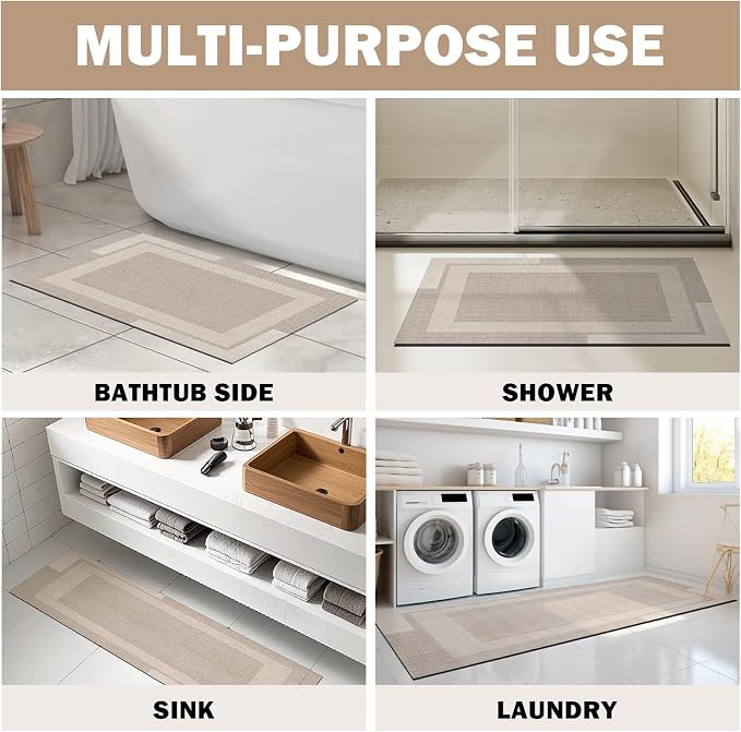 Non Slip Long Bath Mat Bathroom Runner, Rubber Backing Ultra Thin Bathroom Rugs - Image 8