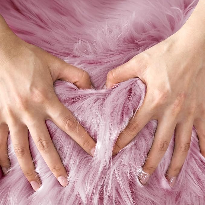 Ciicool Ultra Soft Faux Sheepskin Fur Rug Fluffy Chair Rug for Sofa Couch Seat Cushion.Shaggy Furry Small 2x4 Light Purple Bedroom Fuzzy Carpet for Living Room Kid's Room Nursery Decor