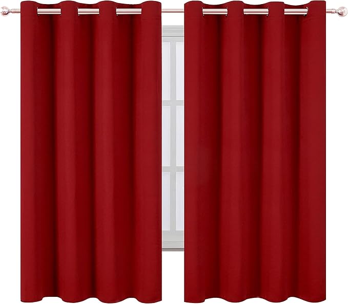 LEMOMO Red Blackout Curtains 66 x 63 Inch Length/Set of 2 Curtain Panels/Thermal Insulated Room Darkening Blackout Curtains for Bedroom