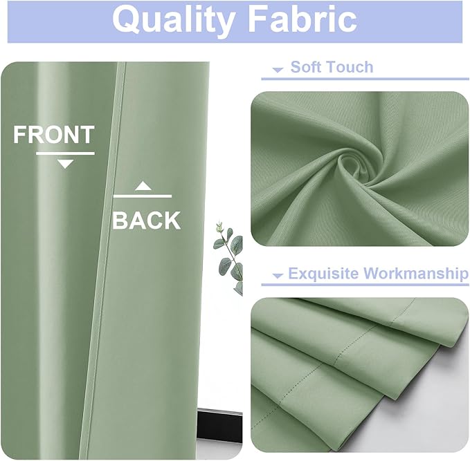 Simplebrand Ava Light Green Blackout Curtains for Bedroom 63 Inch Length 2 Panels Set, Solid Thermal Insulated Energy Saving Rod Pocket Window Treatment Curtains Blackout Drapes, W40 x L63 Inch