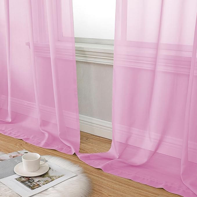 Aiyufeng Light Pink Sheer Curtains 63 Inch Length 2 Panels Set, Semi Transparent Voile Rod Pocket Sheer Window Drapes for Bedroom Bed Canopy Living Room Dining Wedding Party Backdrop, 40W x 63L inch