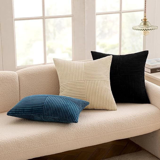 MIULEE Black Decorative Throw Pillow Covers 20x20 Inch for Couch Bed Sofa Pack of 2 Boho Farmhouse Throw Pillows Soft Cross Corduroy Patchwork Textured Cushion Cases
