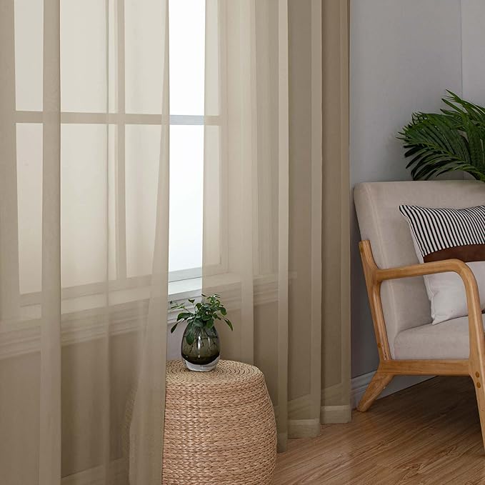Chyhomenyc Taupe Sheer Curtains 120 Inches Long - Light Filtering Voile Extra Long Panel Drapes for Floor to Ceiling Window, Elegant Soft Living Room Curtains, Each 42Wx120L Inch, 10FT, 2 Panels