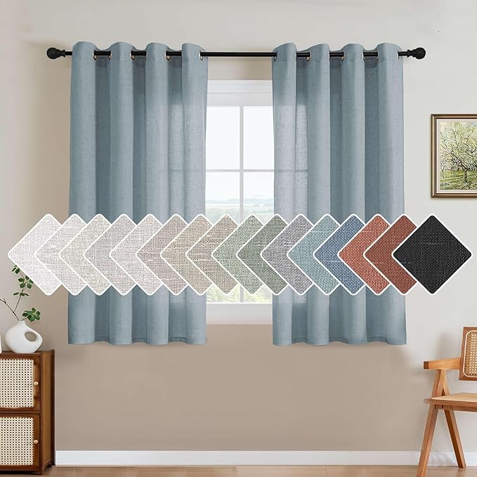 H.VERSAILTEX Elegant Natural Linen Blended Energy Efficient Light Filtering Linen Textured Curtains/Nickel Grommet Window Treatments Panels/Drapes (Set of 2, Stone Blue, 52"W x 45"L)