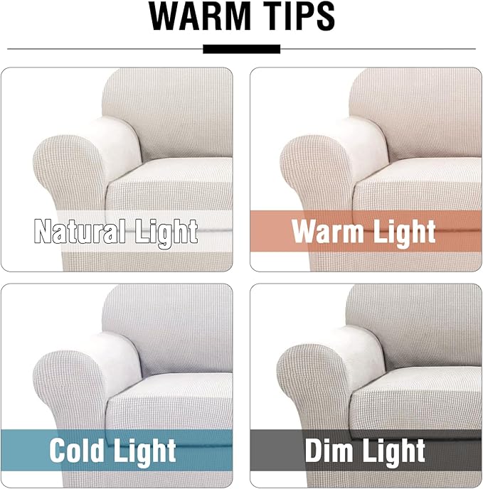 H.VERSAILTEX 4 Piece Stretch Sofa Covers for 3 Cushion Couch Covers for Living Room Furniture Slipcovers (Base Cover Plus 3 Seat Cushion Covers) Upgraded Thicker Jacquard Fabric (XL Sofa, Ivory)