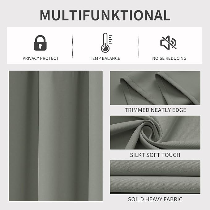 Joydeco Blackout Curtains 90 Inch Length 2 Panels Set, Thermal Insulated Long Curtains& Drapes 2 Burg, Room Darkening Grommet Drapes for Bedroom Living Room Window (Sage Green, W52 x L90 Inch)
