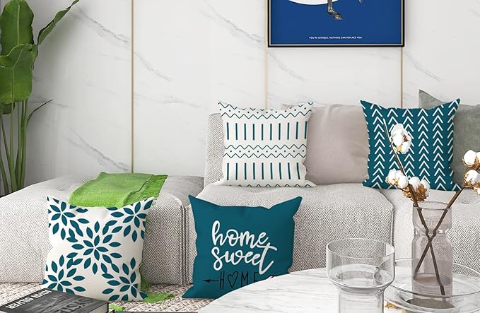 YCOLL Pillow Covers 16x16 Set of 4, Modern Sofa Throw Pillow Cover, Decorative Outdoor Linen Fabric Pillow Case for Couch Bed Car,Teal