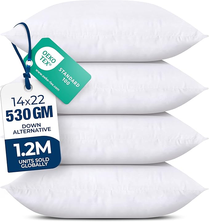 Utopia Bedding Throw Pillows (Set of 4, White) – 14 x 22 Inches Down Alternative Pillows for Bed, Sofa, and Couch - Fluffy Decorative Stuffer Pillow for Indoors & Outdoors