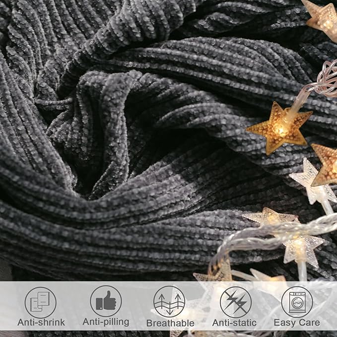 lifein Throw Blanket for Couch, Soft Boho Decor Bed Throw,Cozy Grey Knitted Chenille Small Farmhouse Lightweight Throw (Dark Grey,60 * 80")