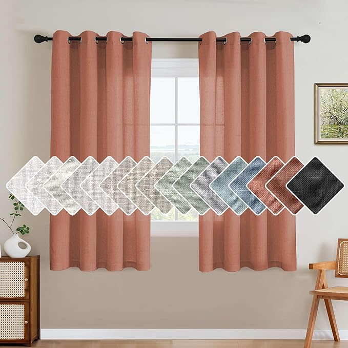 H.VERSAILTEX Living Room Linen Curtains Home Decorative Nickel Grommet Curtains Privacy Added Energy Saving Light Filtering Window Treatments Draperies for Bedroom, Terracotta, 2 Panels, 52 x 63 Inch