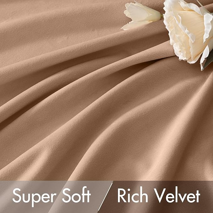 MIULEE Blush Beige Velvet Curtains 90 inches - Luxury Blackout Curtains for Bedroom Living Room Thermal Insulated Super Soft Window Drapes Rod Pocket & Back Tab, W52 x L90 inches, 2 Panels