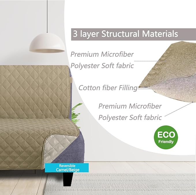 U-NICE HOME Futon Sofa Covers Reversible Sofa Slipcover Armless Couch Cover Furniture Protector Water Resistant (Futon, Light Camel/Beige)