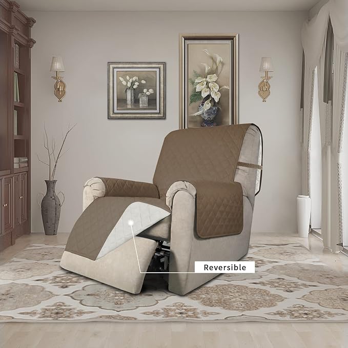 Easy-Going Recliner Chair Slipcover Reversible Sofa Cover Water Resistant Couch Cover Furniture Protector with Elastic Straps for Pets Dog (Recliner 22 inch, Camel/Ivory)