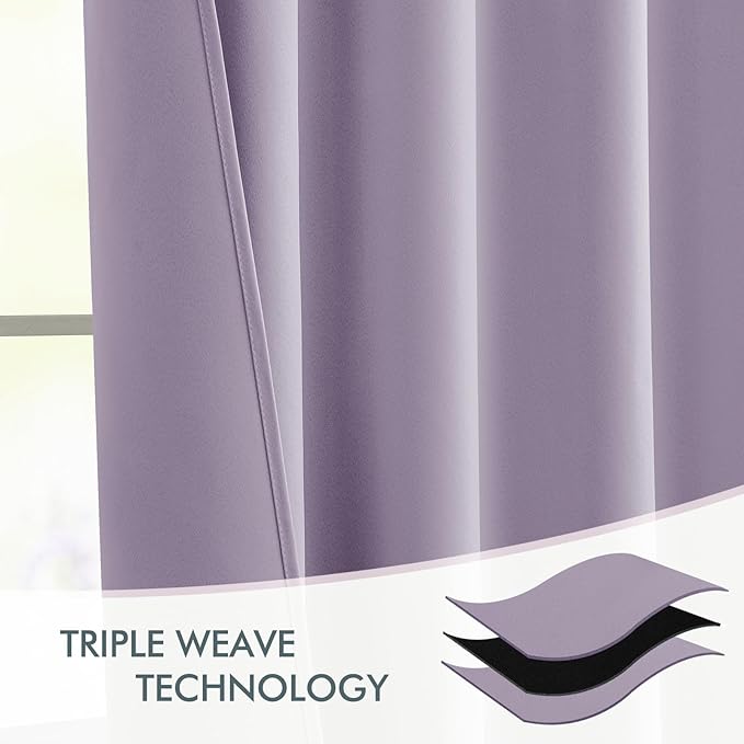 MIULEE Lilac Back Tab Blackout Curtains 90 Inches Long 2 Panels Set for Living Room Bedroom Privacy, Rod Pocket/Pinch Pleat Thermal Insulated Room Darkening Pleated Light Blocking Drapes