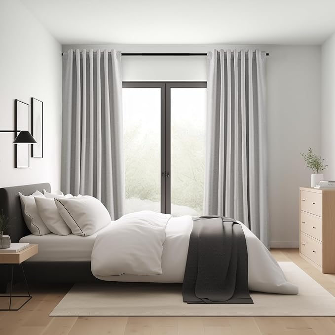 Topfinel Grey Beige Extra Long 132 Inch 100% Blackout Curtains for Livingroom Neutral Modern Linen Blend Curtain Drapes Sound Proof Drapes Privacy Ceiling Track Villa Bedroom 11Ft(W52 xL132 2 Panels)