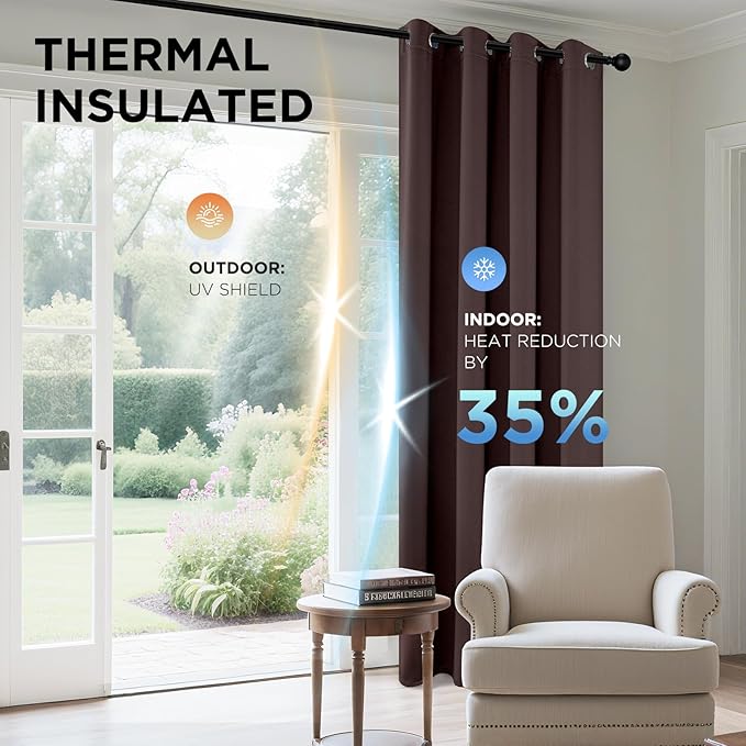 Joydeco Blackout Curtains 120 inches Long 2 Panels Set, Thermal Insulated Long Curtains & Drapes 2 Burg, Room Darkening Grommet Drapes for Bedroom Living Room Windows (W52 x L120 Inch, Chocolate)