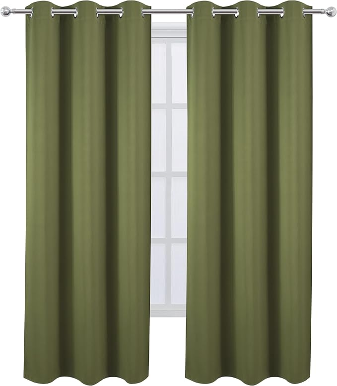 LEMOMO Olive Green Thermal Blackout Curtains/42 x 84 Inch/Set of 2 Panels Room Darkening Curtains for Bedroom