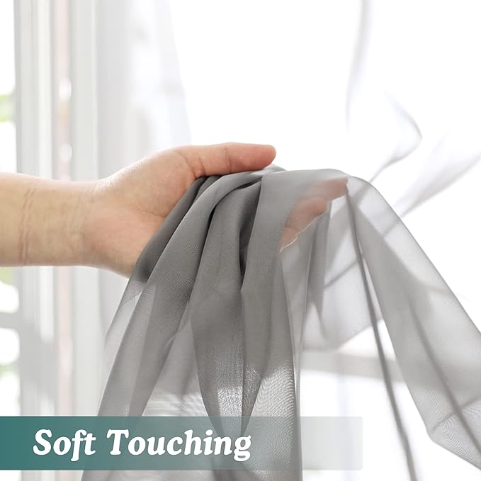 Chyhomenyc Voile Sheer Window Curtain Panels 54 Inch Long, Set of 2, Top Dual Rod Pockets Light Filtering Drapes for Small Window/Bathroom/Living Room/Bedroom, 42W x 54L inches, Charcoal Grey