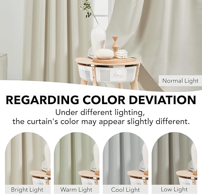 Deconovo Blackout Curtains, Thermal Insulated, W52 x L63 2 Panels, Back Tab, Machine Washable, Room-Darkening Drapes for Bedroom/Living Room Light Beige