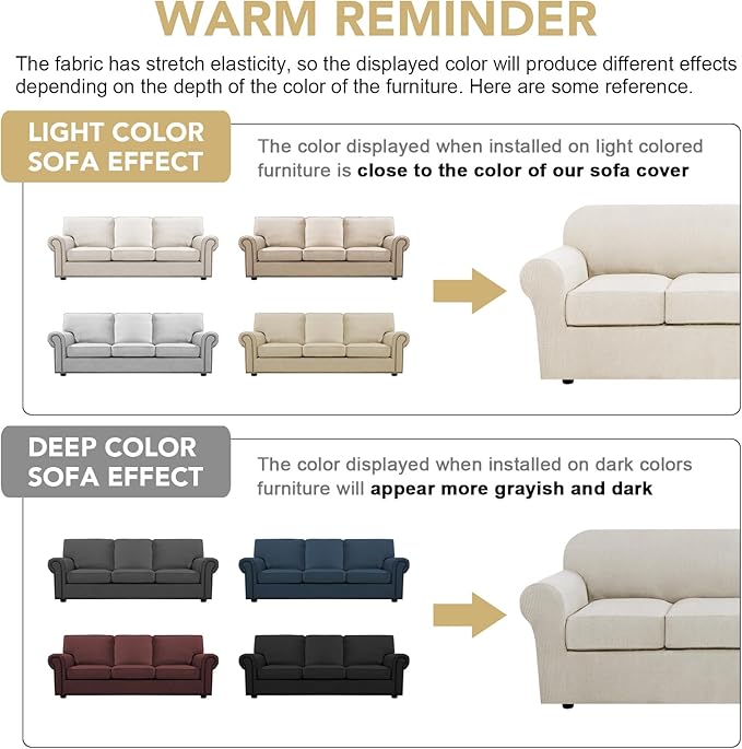 H.VERSAILTEX 4 Piece Stretch Sofa Covers for 3 Cushion Couch Covers for Living Room Furniture Slipcovers (Base Cover Plus 3 Seat Cushion Covers) Upgraded Thicker Jacquard Fabric (XL Sofa, Ivory)