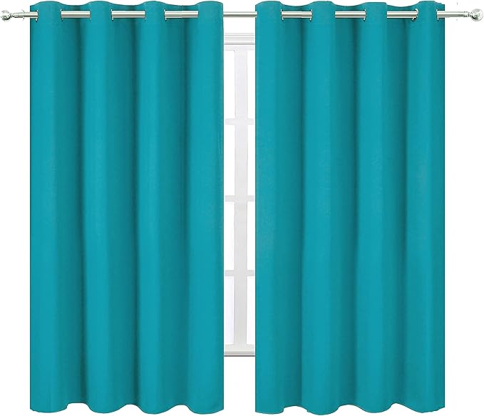 LEMOMO Teal Blackout Curtains 66 x 63 Inch Length/Set of 2 Curtain Panels/Thermal Insulated Room Darkening Blackout Curtains for Bedroom