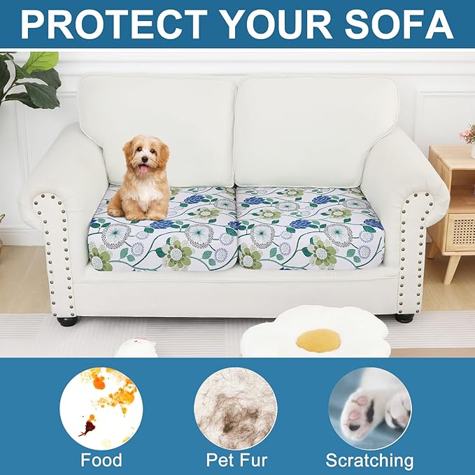 Smiry Printed Couch Cushion Covers, Stretch Soft Couch Covers for Sofa, Washable Non-Slip Sofa Slipcover Furniture Protector for Indoor and Outdoor (2 Pack, Light Green)