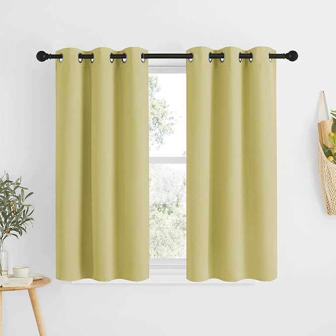 NICETOWN Room Darkening Curtains & Drapes for Kitchen - Thermal Insulated Solid Grommet Top Room Darkening Panels/Draperies for Bedroom/Living Room (Paler Yellow, 1 Pair, 34 x 50 Inch)