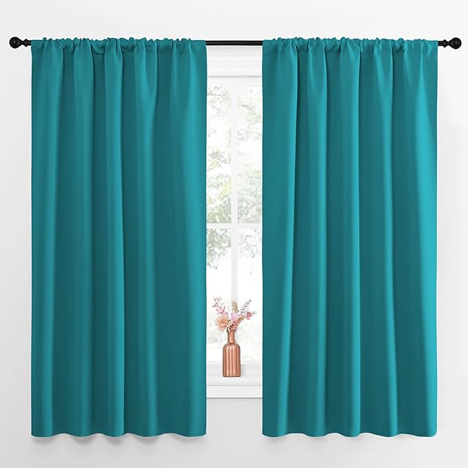 NICETOWN Peacock Blue Blackout Curtains Panels for Window, Thermal Insulated Rod Pocket Blackout Drapes/Draperies for Living Room (2 Panels, W52 x L63 inches)