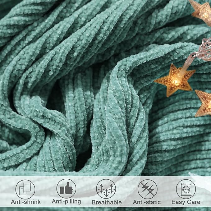 lifein Throw Blanket for Couch, Soft Boho Decor Bed Throw,Cozy Blue Chenille Knitted Small Farmhouse Lightweight Throw (Aqua,60 * 80")