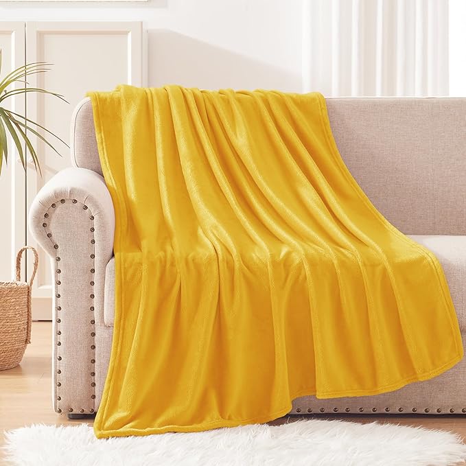 Exclusivo Mezcla Fleece Throw XL Blanket for Couch, Sofa, Super Soft and Warm Mustard Yellow Blankets, All Season, Cozy, Plush, Lightweight, 50x70 Inches