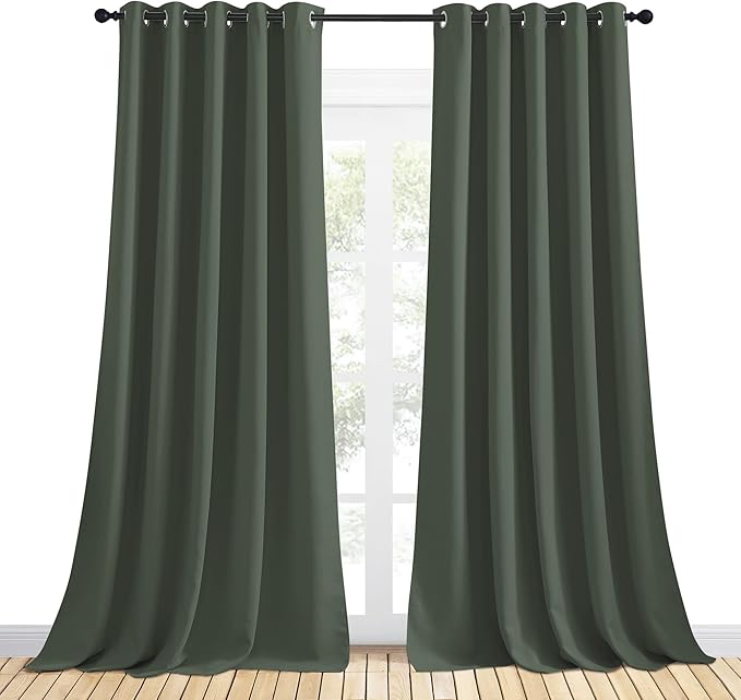 NICETOWN Room Darkening Draperies Window Curtain Panels, Dark Mallard, 2 Panels, W70 x L108 -inch, Thermal Insulated Grommet Room Darkening Curtains for Bedroom