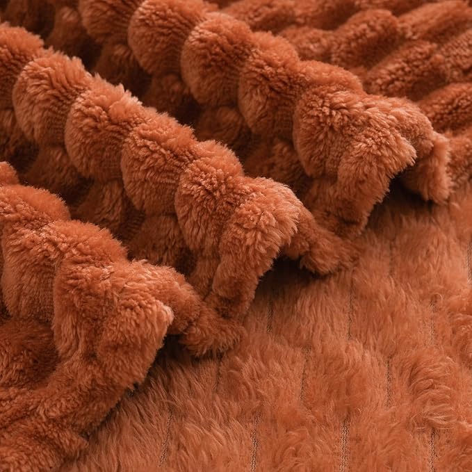 Puncuntex Burnt Orange Throw Blanket 108"×90" inches Fuzzy 3D Jacquard Decorative Flannel Fleece Super Soft Plush Cozy Blanket for Couch Sofa Chair Lightweight
