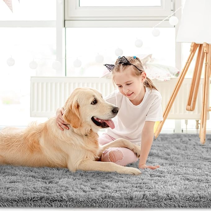 LOCHAS Ultra Soft Indoor Modern Area Rugs Fluffy Living Room Carpets for Children Bedroom Home Decor Nursery Rug 8 x10 Feet, Gray