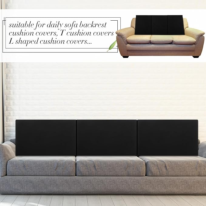 Newwiee Set of 4 Stretch Patio Cushion Covers Sofa Couch Seat Chair Slipcovers Cushion Cover Replacement Furniture Protector for Pets Washable(Black,Back Cover,Solid)