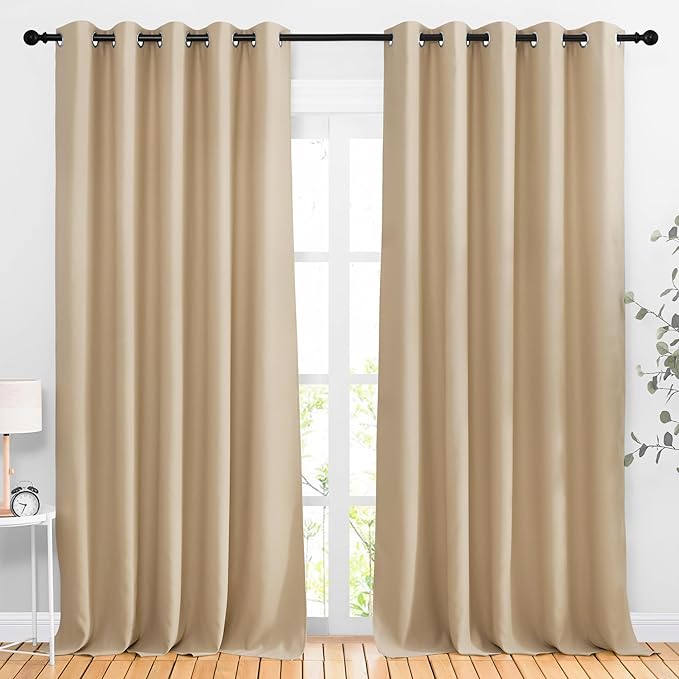 NICETOWN Blackout Curtains Panels for Living Room, 2 Panels, 66 x 92 Inch, Biscotti Beige, 3 Pass Microfiber Noise Reducing Thermal Insulated Solid Ring Top Blackout Window Drapes