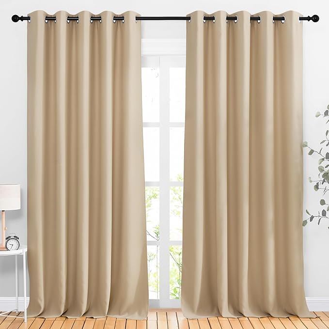 NICETOWN Room Darkening Curtains for Room Divider, Grommet Thermal Curtains Light & Sound Reducing Window Treatments for Sliding Glass Door, W66 x L118, Biscotti Beige, 2 Panels