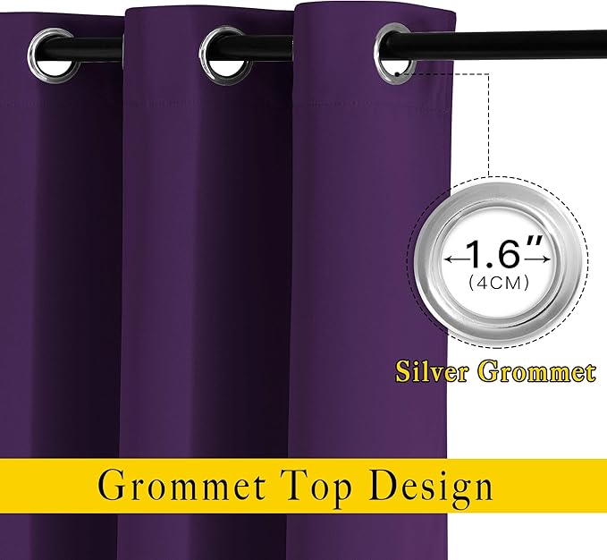 NICETOWN Royal Purple Room Darkening Draperies and Curtains - Home Fashion Energy Saving Grommet Top Room Darkening Drape Panels for Bedroom (Set of 2, 46 by 90 Inch, Royal Purple)
