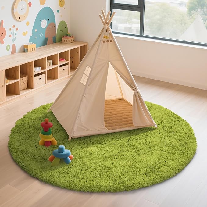 yulidayang Fluffy Round Area Rugs for Bedroom,5'X5'Shag Circle Area Rugs for Living Room,Non Slip Fuzzy Plush Rug for Kids Room Boys Girls Room and Dorm Home Decor Rug