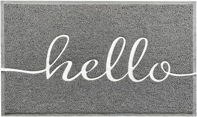 EARTHALL Door Mat Outside Inside Hello Doormat, 36"x24", Durable Floor Mat Non Slip Mat Ultra Absorb Mud Easy Clean Front Doormat for Garage, Entryway, Patio, High Traffic Areas, Grey