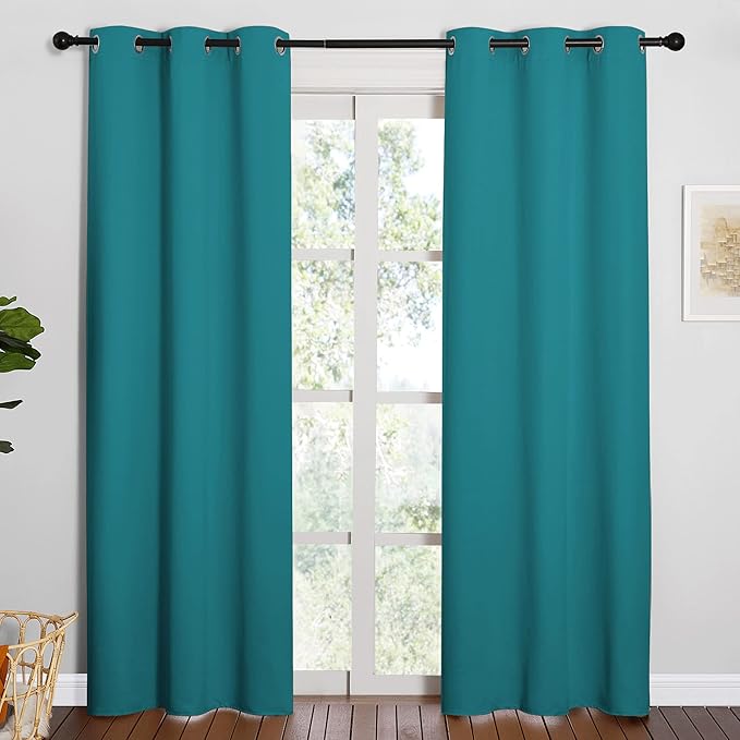 NICETOWN Room Darkening Curtains 84 inch Length 2 Panels, Thermal Insulated Grommet Blackout Curtains for Modern Casual Elegant Bedroom Kids Room Theme Decoration (Peacock Teal, 2 Pieces, W42)