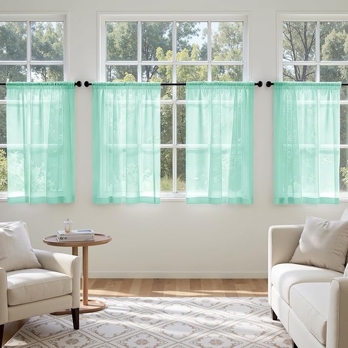 MIULEE Aqua Sheer Curtains 63 Inches Long, 4 Panels Set, Light Filtering Rod Pocket Voile Drapes for Living Room and Bedroom, Airy Soft Fabric Window Treatments, 42 x 63 Inches