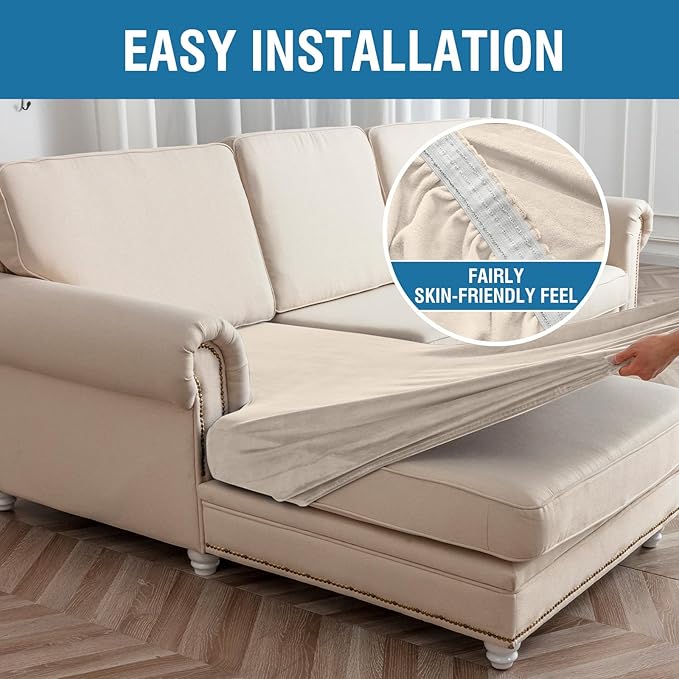 Couch Cover Stretch Velvet Sofa Cushion Cover 1-Piece - Elastic Washable Slipcover for Seat or Backrest, Couch Seat Covers for Sofas (Cream)